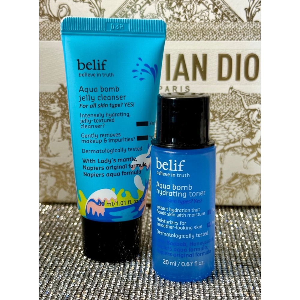 belif Aqua Bomb Travel Set Jelly Cleanser 30ml + Hydrating Toner 20ml NEW